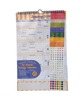 Pulsar Family Wall Calendar and Planner with 177 Stickers